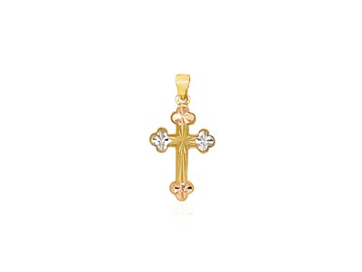 Tri Color Cross Pendant in 14k Yellow Gold - Richard Cannon Jewelry
