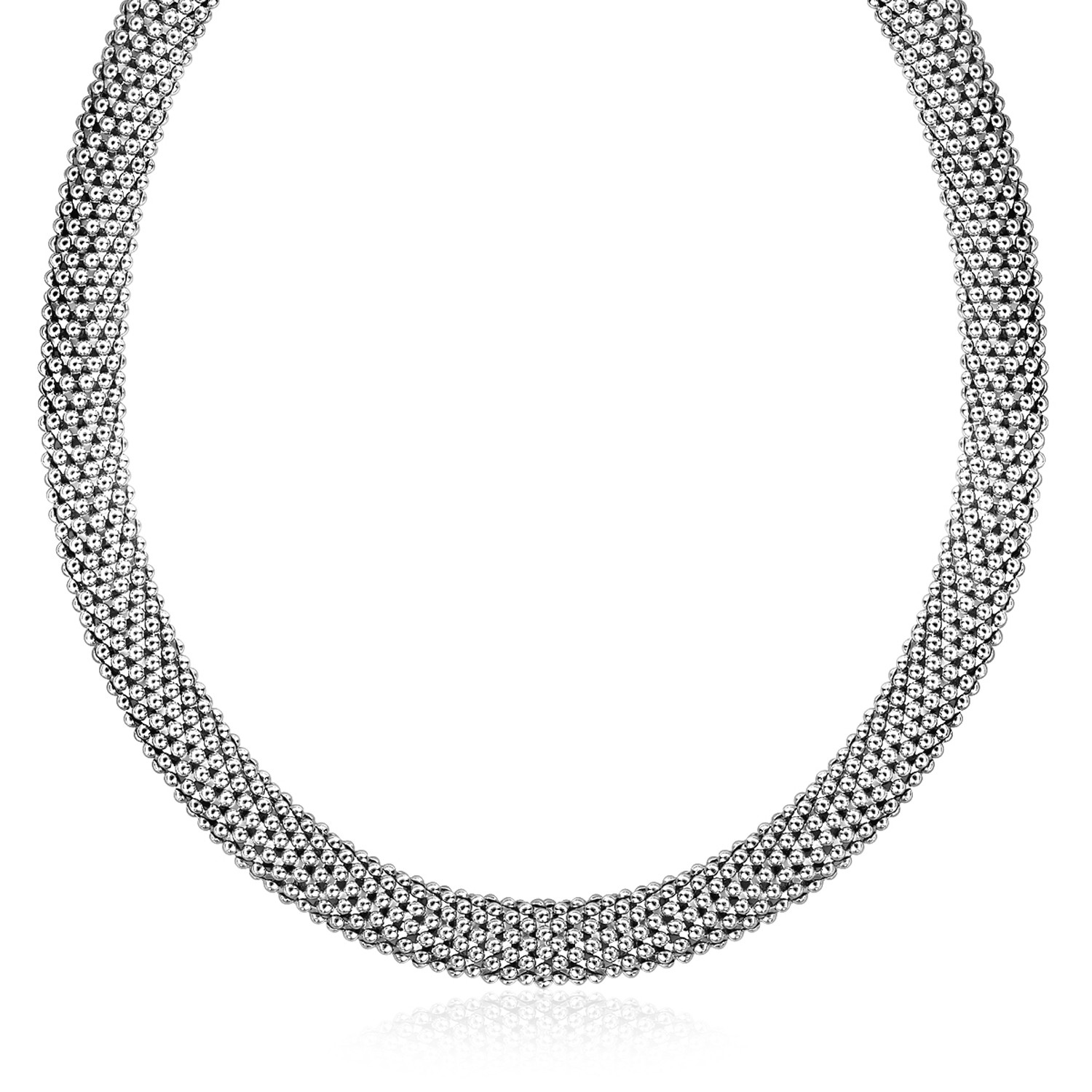 Rounded Style Mesh Necklace in Rhodium Plated Sterling Silver - Richard ...