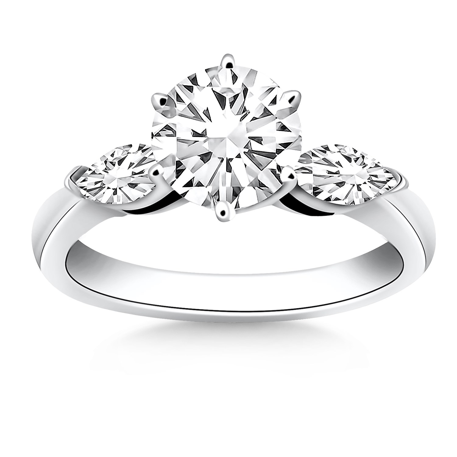 Three Stone Engagement Ring Mounting with Marquise Side Diamonds in 14k ...