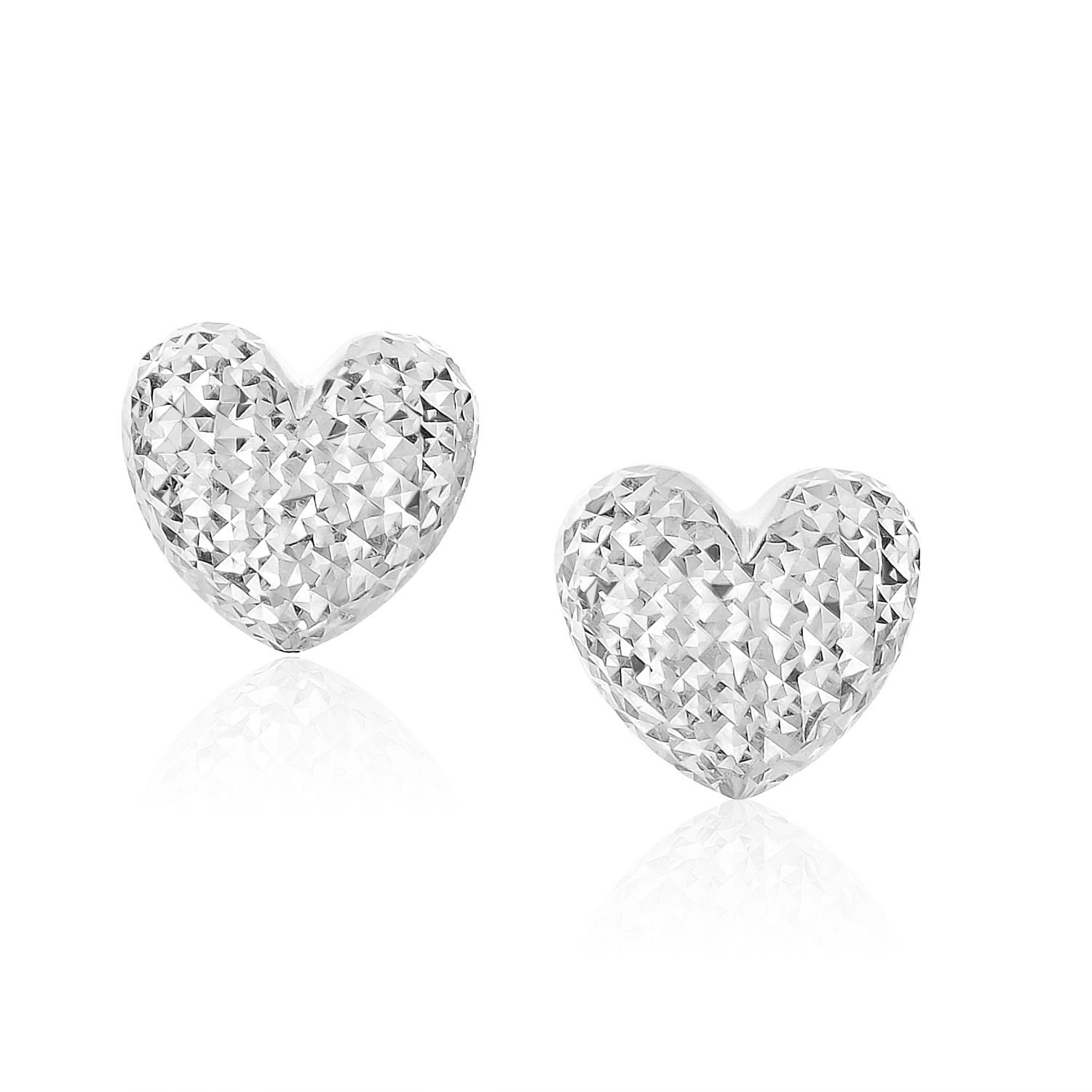 Diamond Cut Puffed Heart Earrings in 14k White Gold - Richard Cannon ...