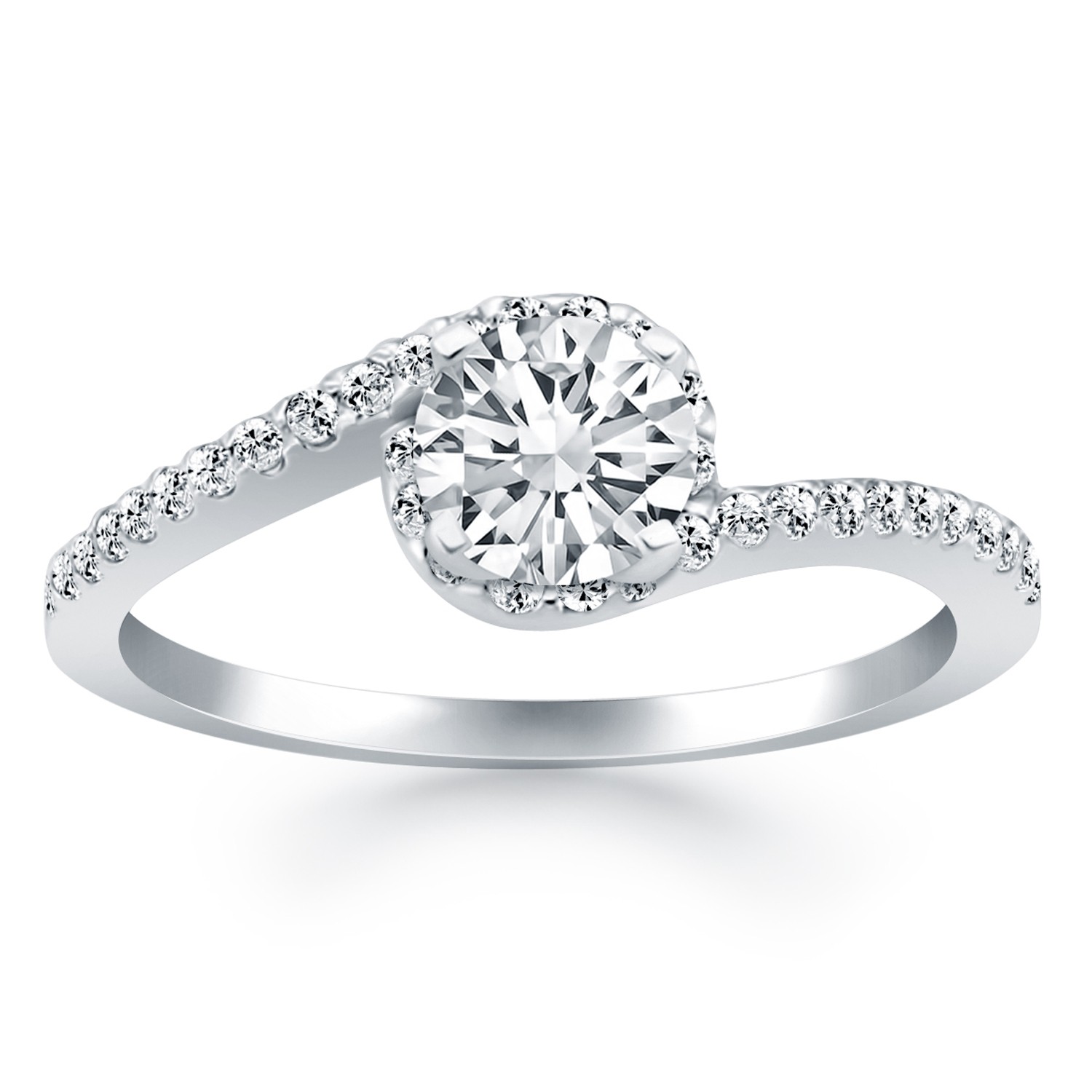 Bypass Swirl Diamond Halo Engagement Ring In 14k White Gold Richard