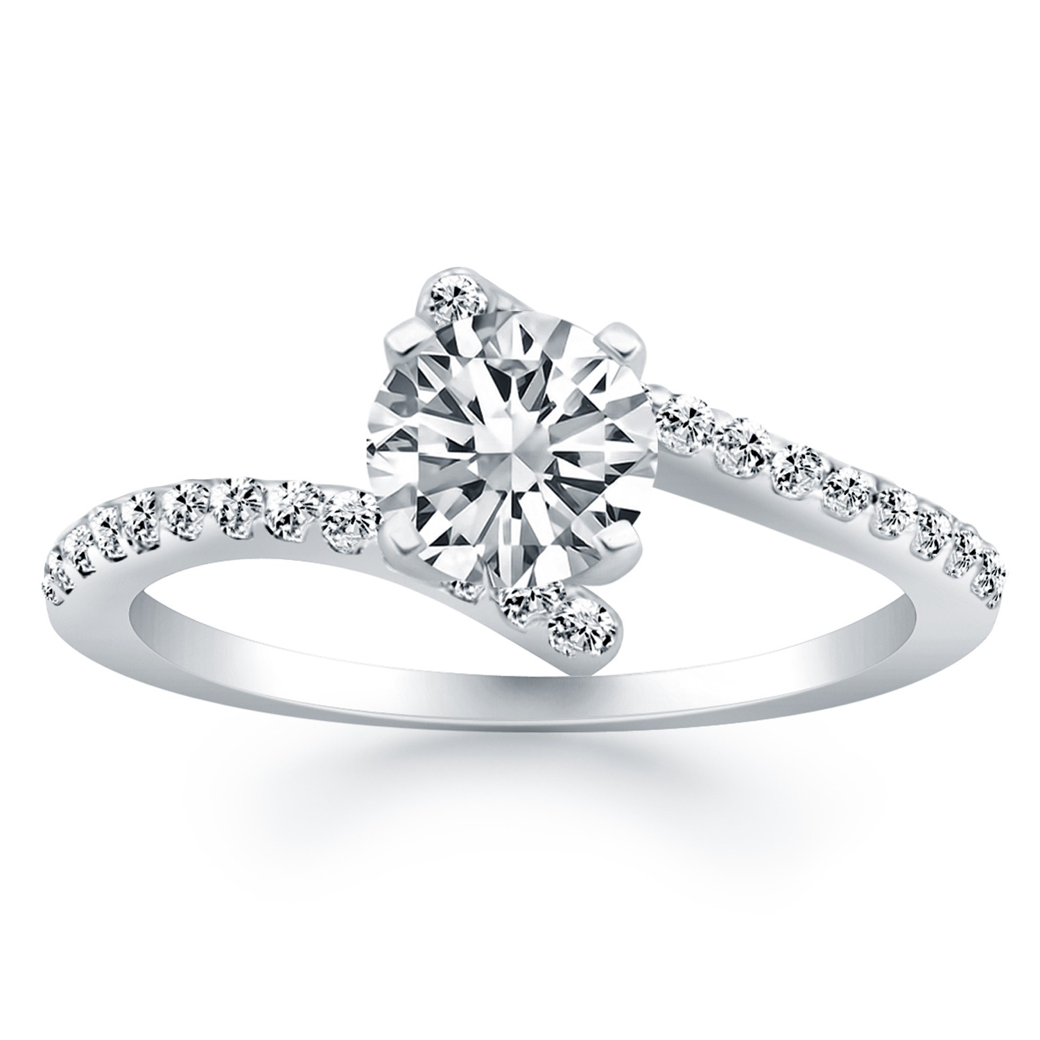 Open Shank Bypass Diamond Engagement  Ring  in 14k White  