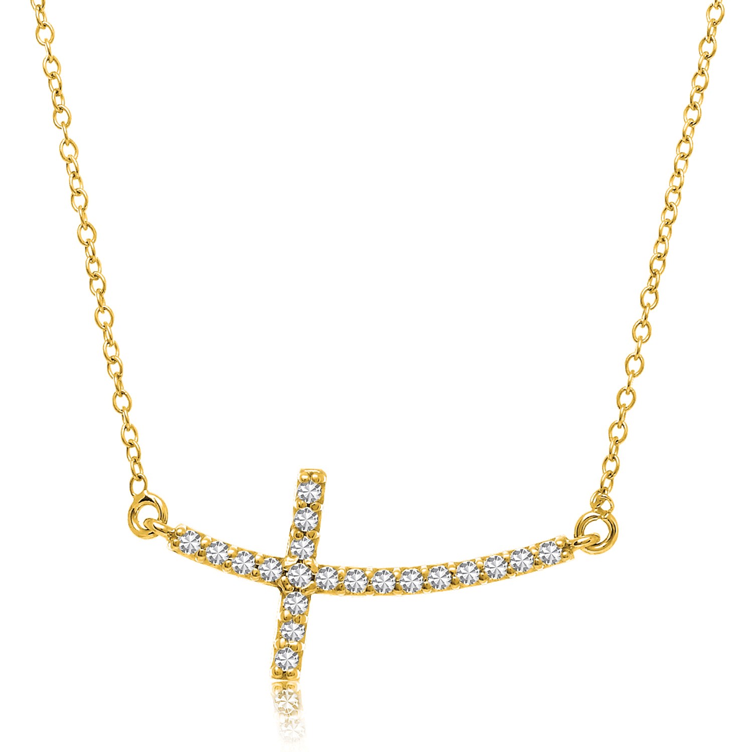 Curved Cross Necklace with Diamond Accents in 14k Yellow Gold (.21cttw ...