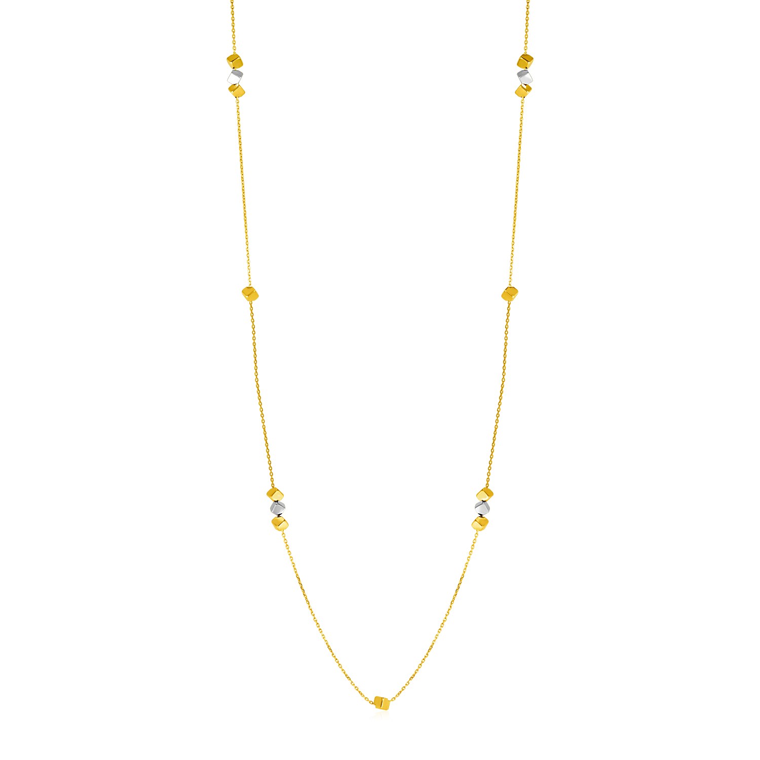 14k Two Tone Gold Station Necklace with Polished Cubes - Richard Cannon ...
