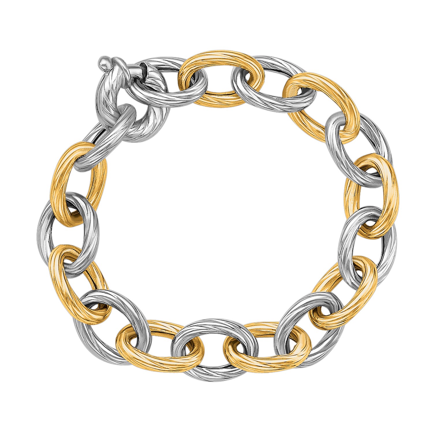 Diamond Cut Chain Rhodium Plated Bracelet in 18k Yellow Gold and