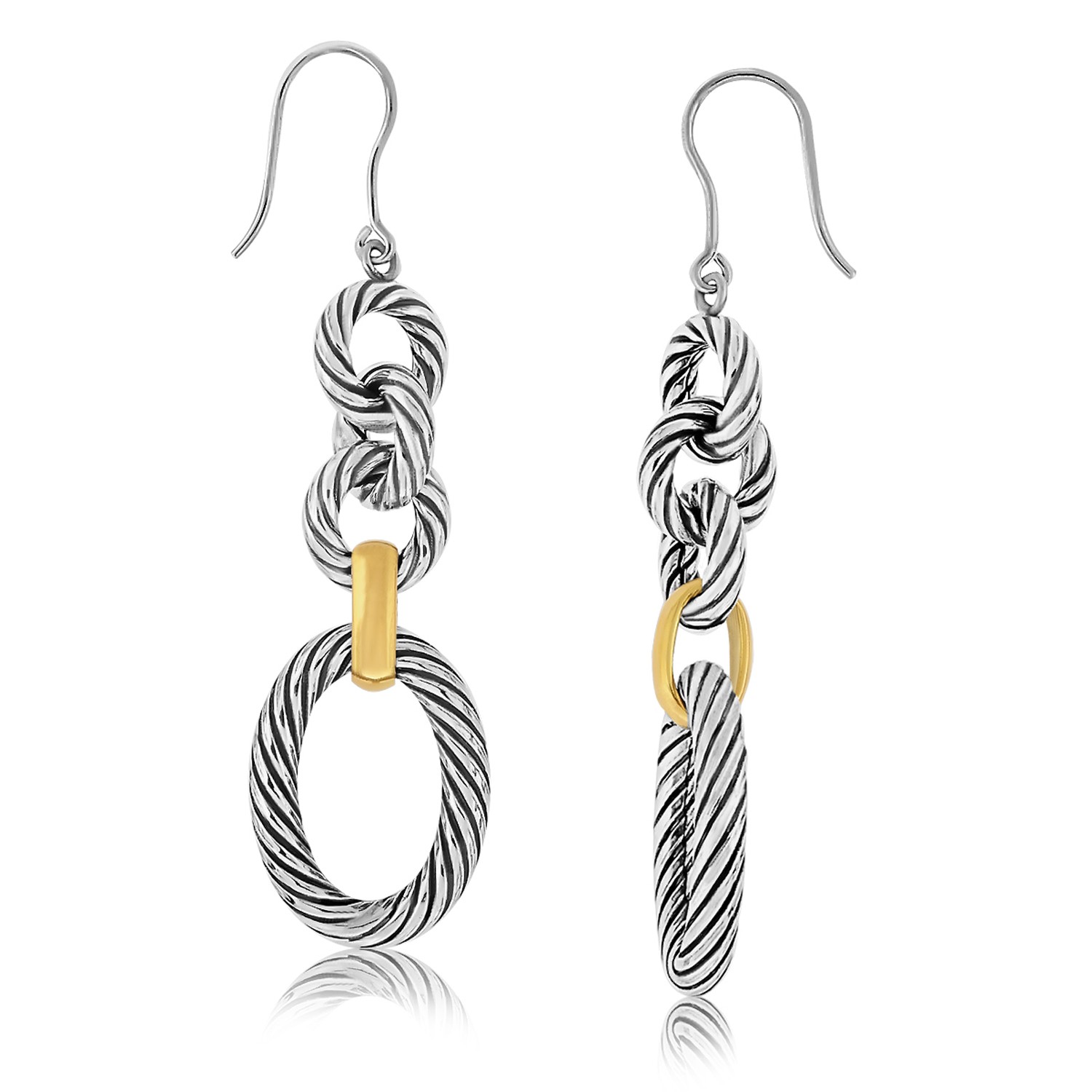 Cable and Polished Chain Dangling Earrings in 18K Yellow Gold and ...