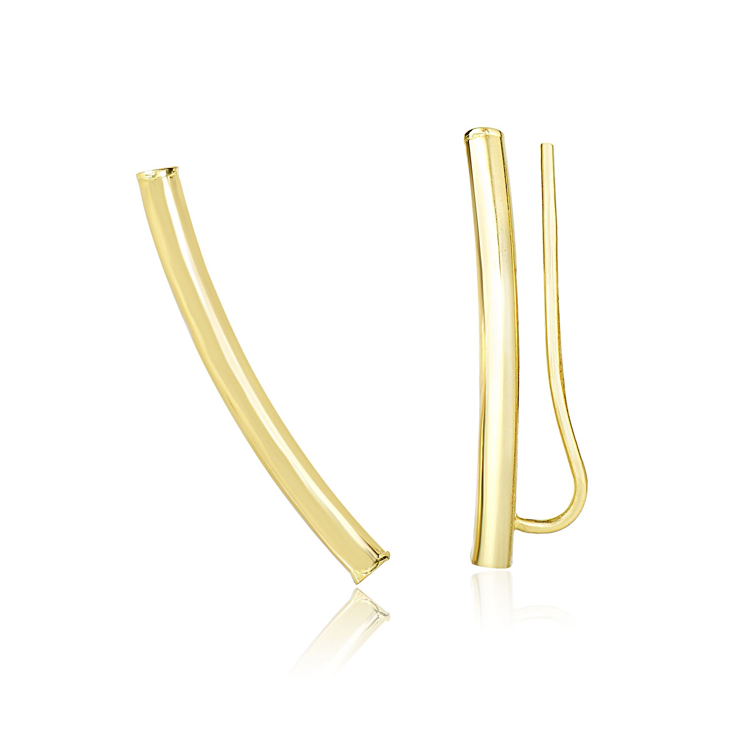 Shiny Curved Tube Earrings in 14k Yellow Gold - Richard Cannon Jewelry