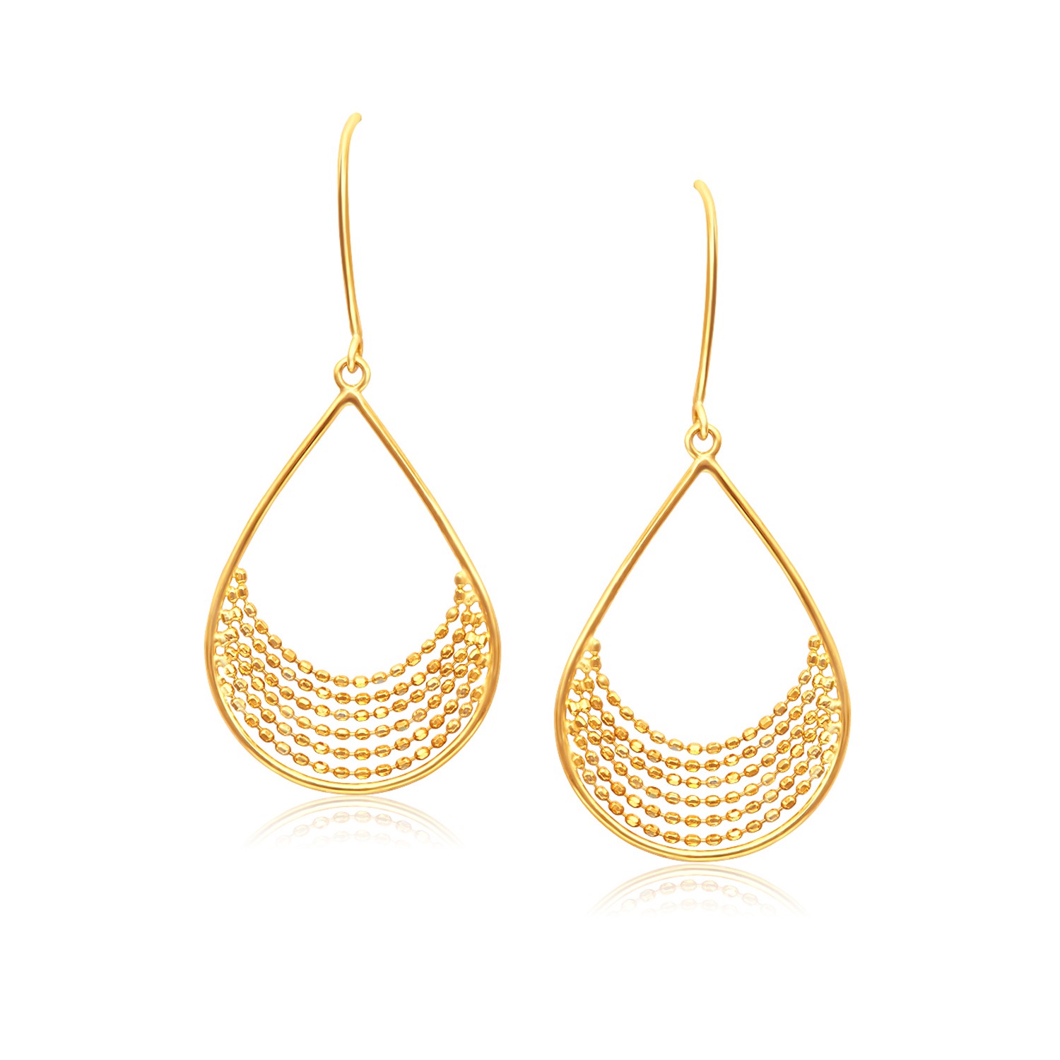 Open Teardrop Earrings with Layered Bead Chains in 14k Yellow Gold ...