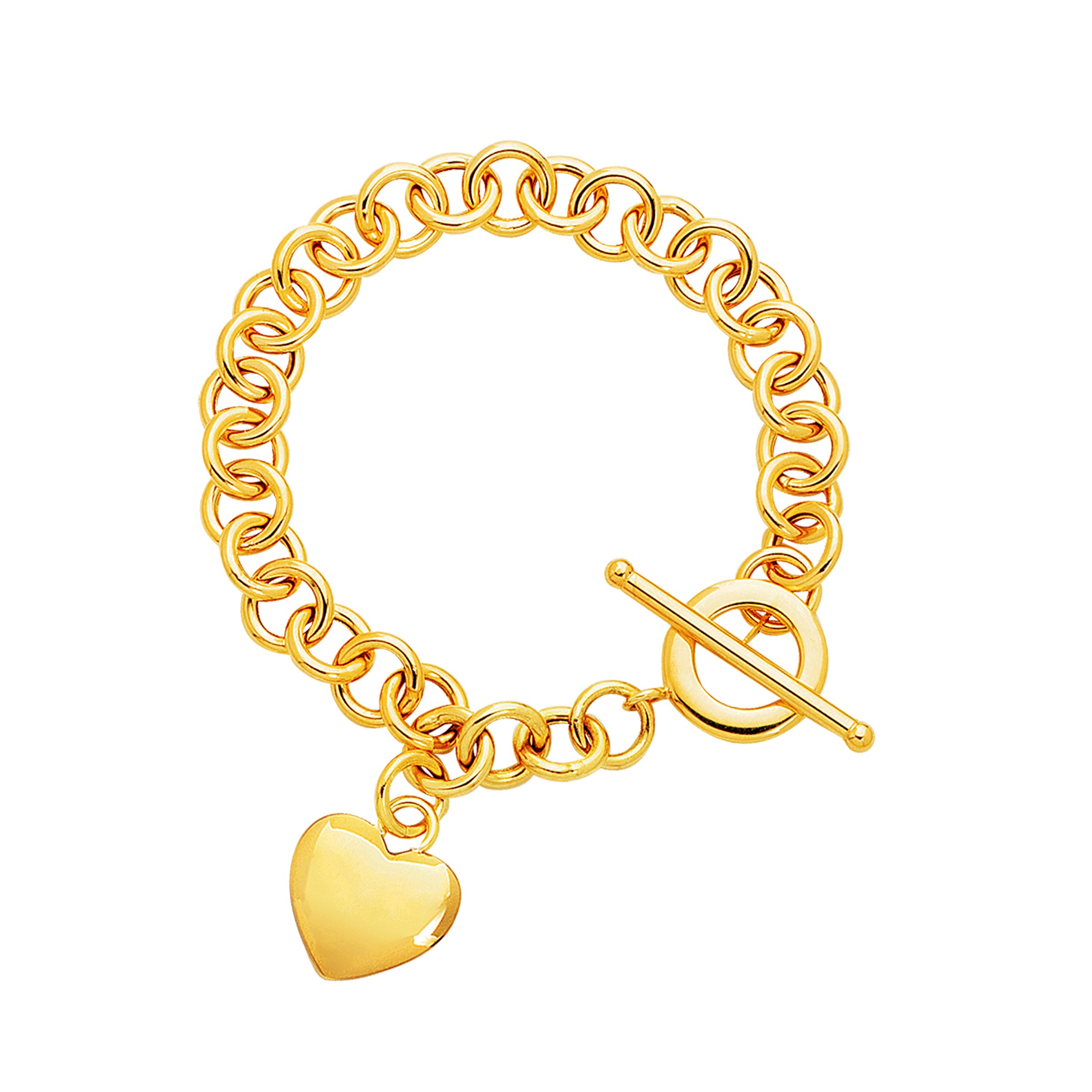 Toggle Puffed Heart Bracelet in 14K Yellow Gold - Richard Cannon Jewelry