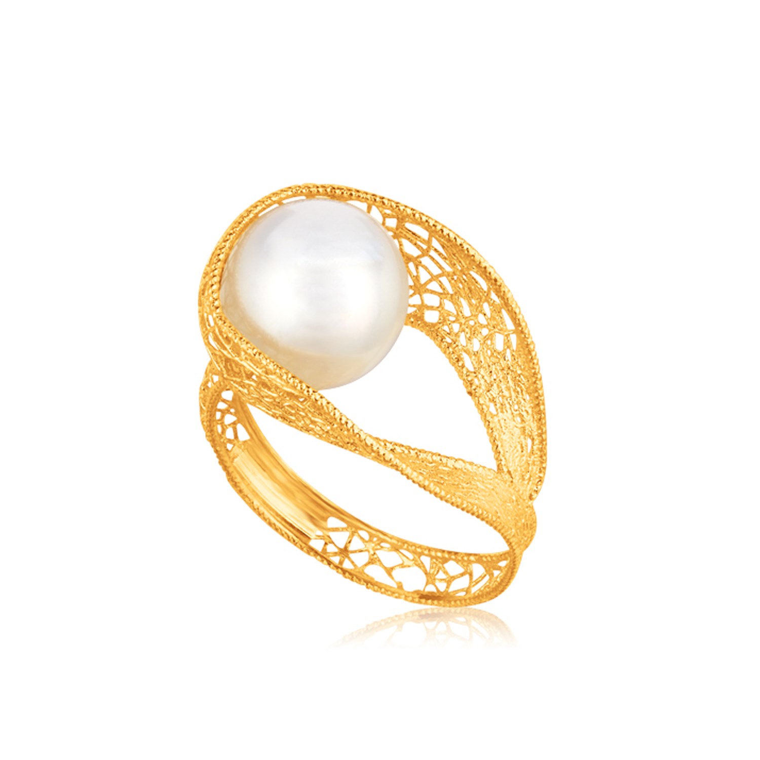 Pearl Embellished Twist Style Mesh Ring in 14K Yellow Gold - Richard ...