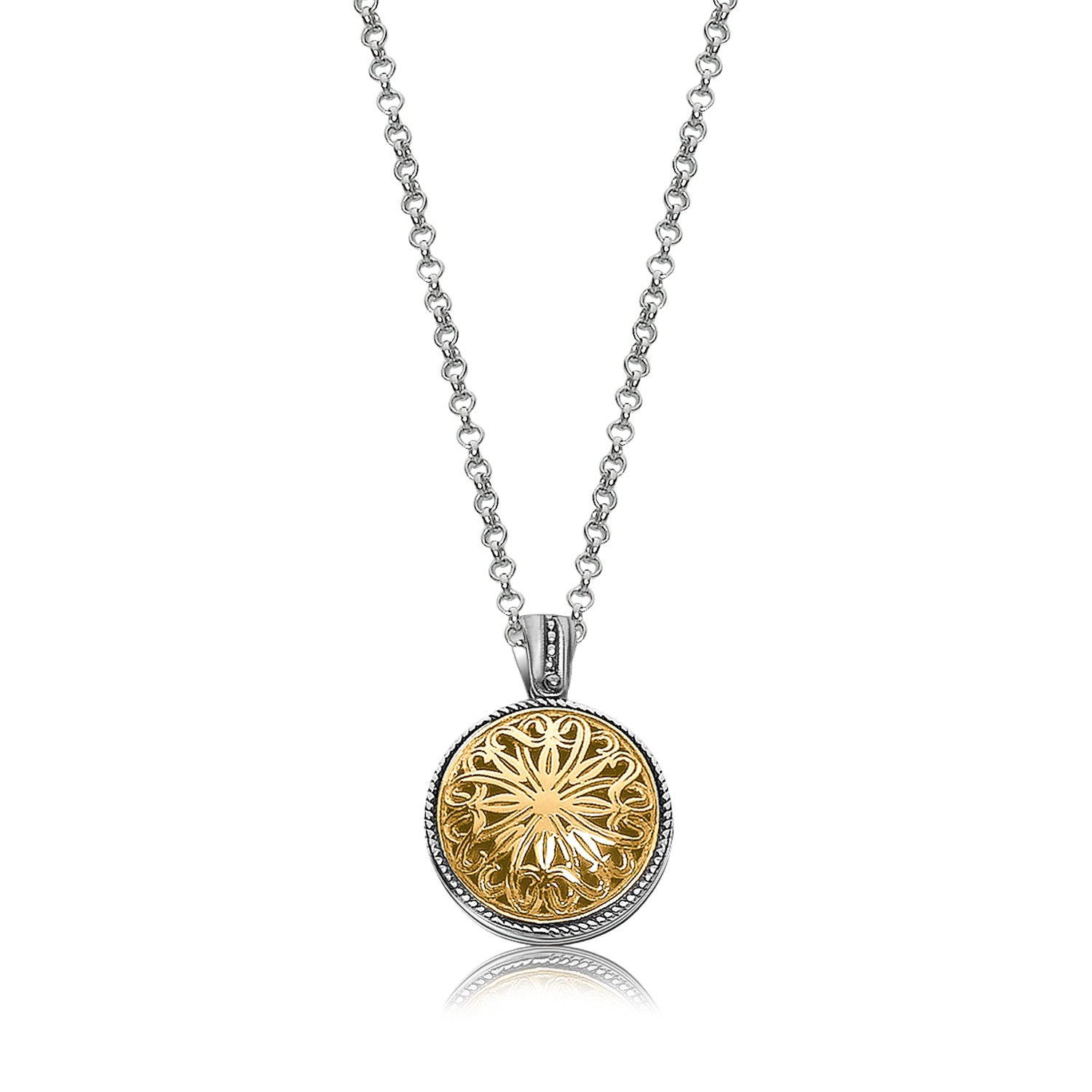 Celtic Motif Round Pendant in 18K Yellow Gold and Sterling Silver ...