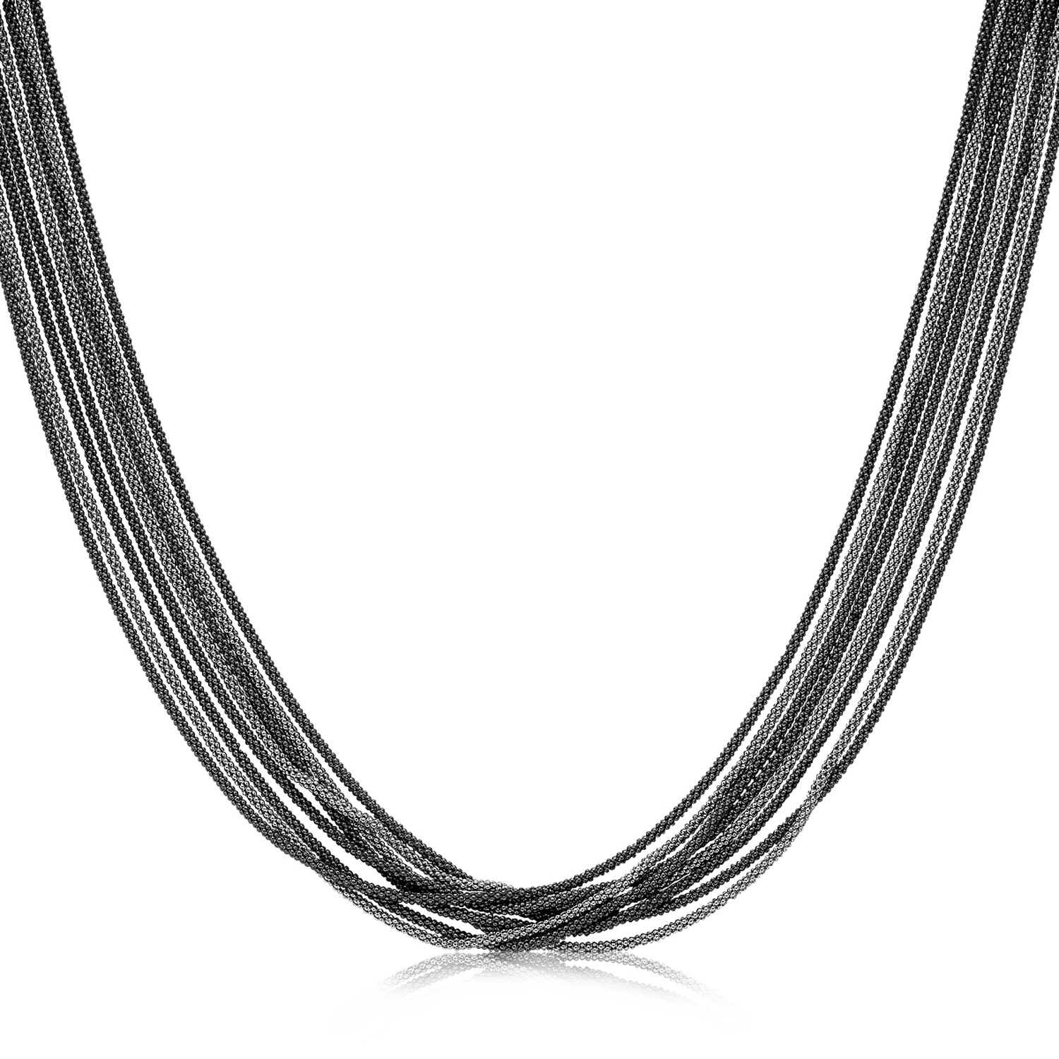 Multi Strand Popcorn Style Necklace in Rhodium and Ruthenium Plated ...