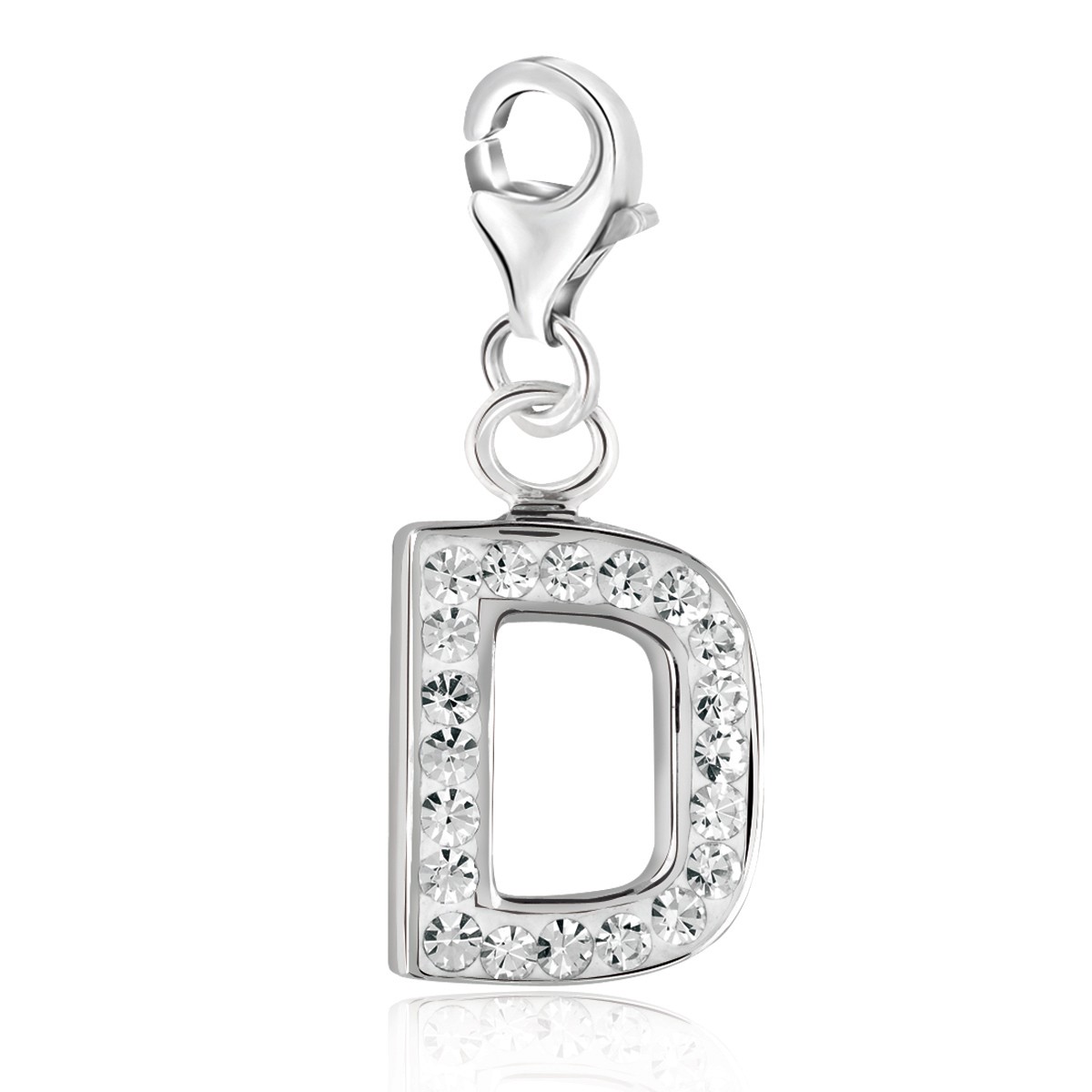 Letter D White Tone Crystal Encrusted Charm in Sterling Silver ...