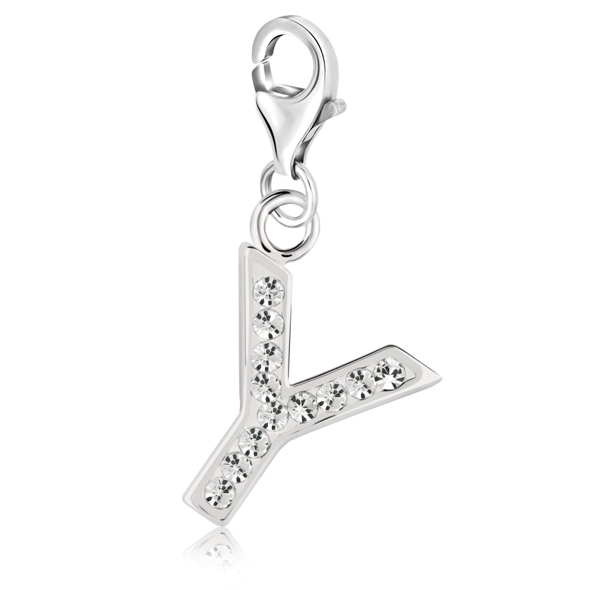 Letter Y White Tone Crystal Studded Charm in Sterling Silver - Richard ...