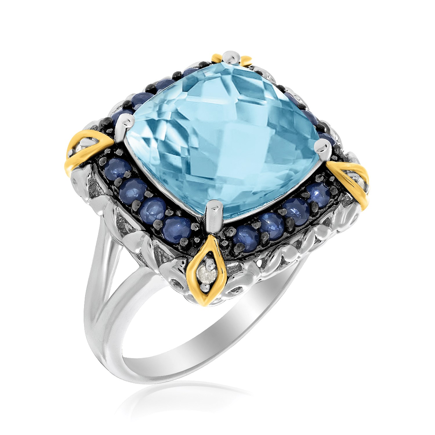 Fancy Square Blue Topaz and Blue Sapphire Ring with Diamond Accents in ...