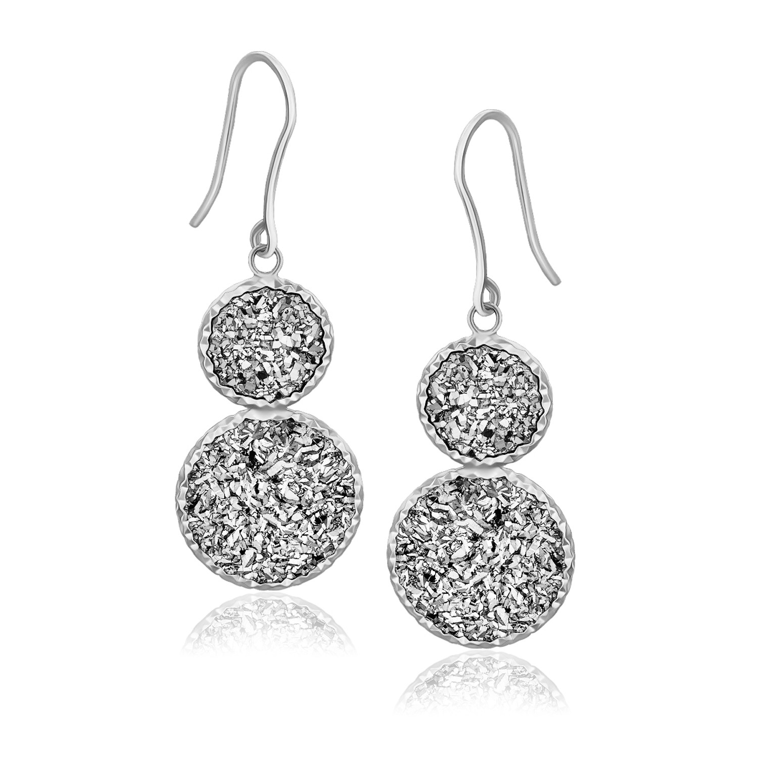 Silver Drusy Double Drop Earring in 14K White Gold - Richard Cannon Jewelry