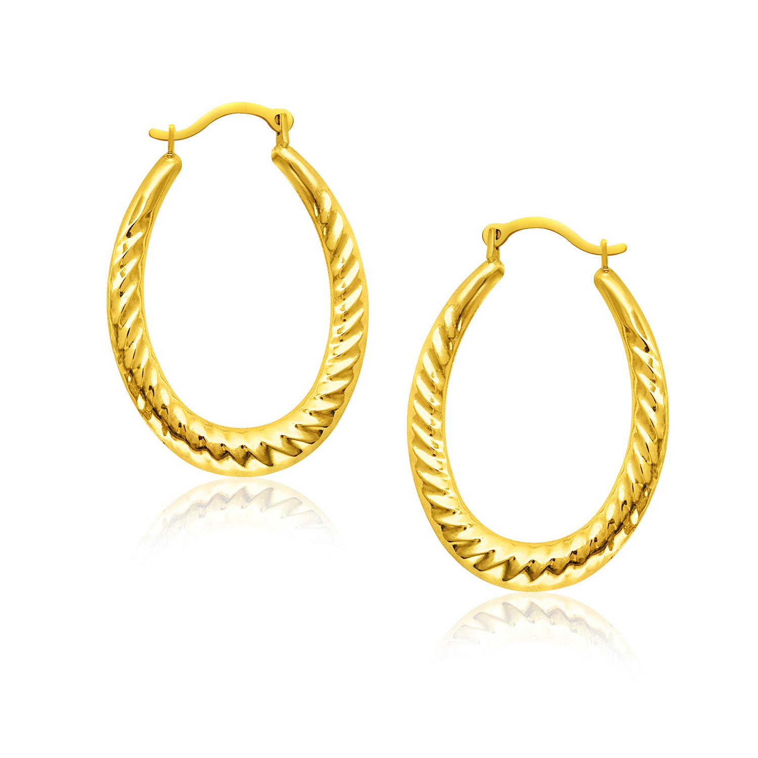 Textured Oval Shape Hoop Earrings in 14k Yellow Gold - Richard Cannon ...
