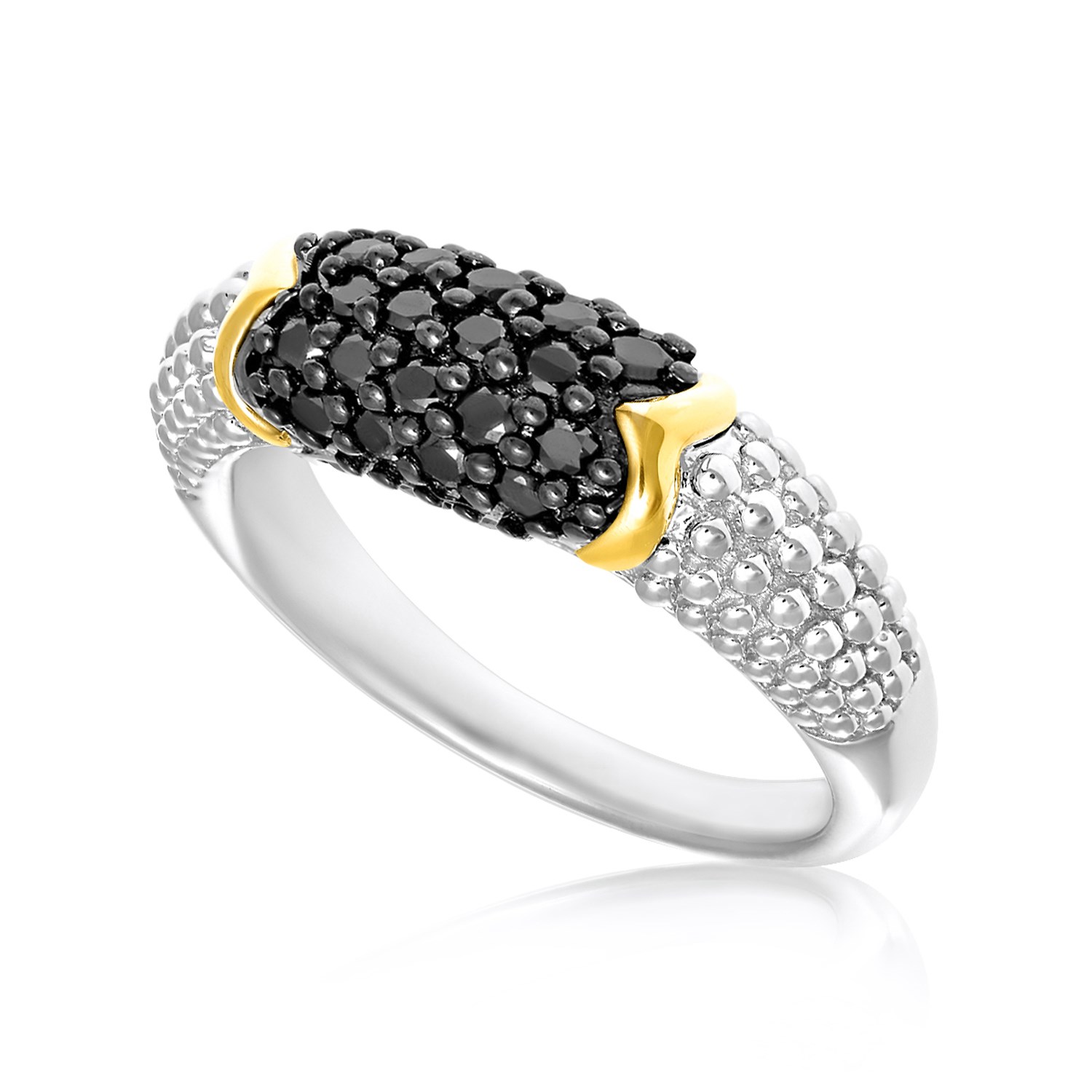 Black Diamond Accented Popcorn Ring in 18K Yellow Gold and Sterling ...