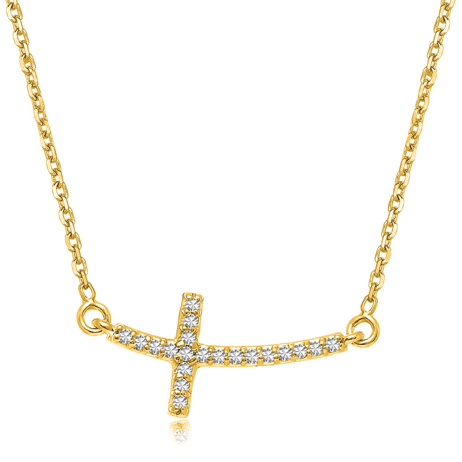 Curved Diamond Embellished Cross Necklace in 14k Yellow Gold (.11cttw ...