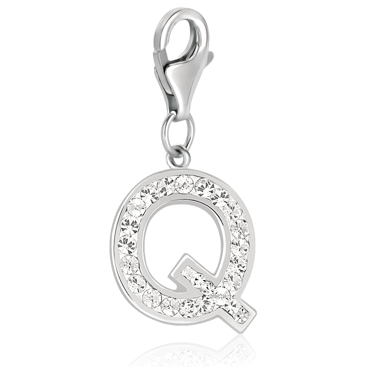 Letter Q White Tone Crystal Studded Charm in Sterling Silver - Richard ...