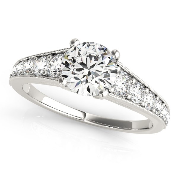 14k White Gold Antique Style Tapered Shank Round Diamond Engagement ...