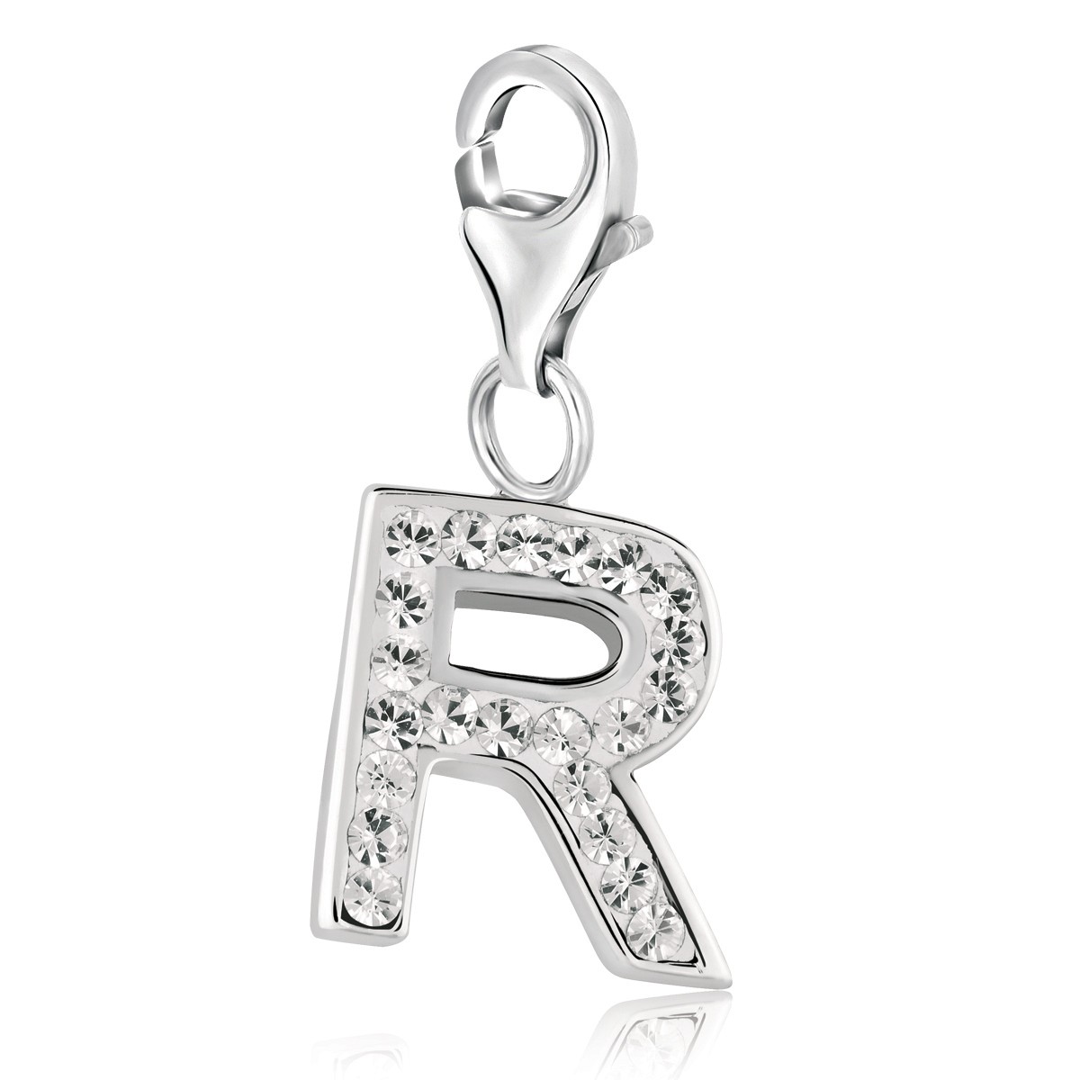 Letter R White Tone Crystal Embellished Charm in Sterling Silver ...