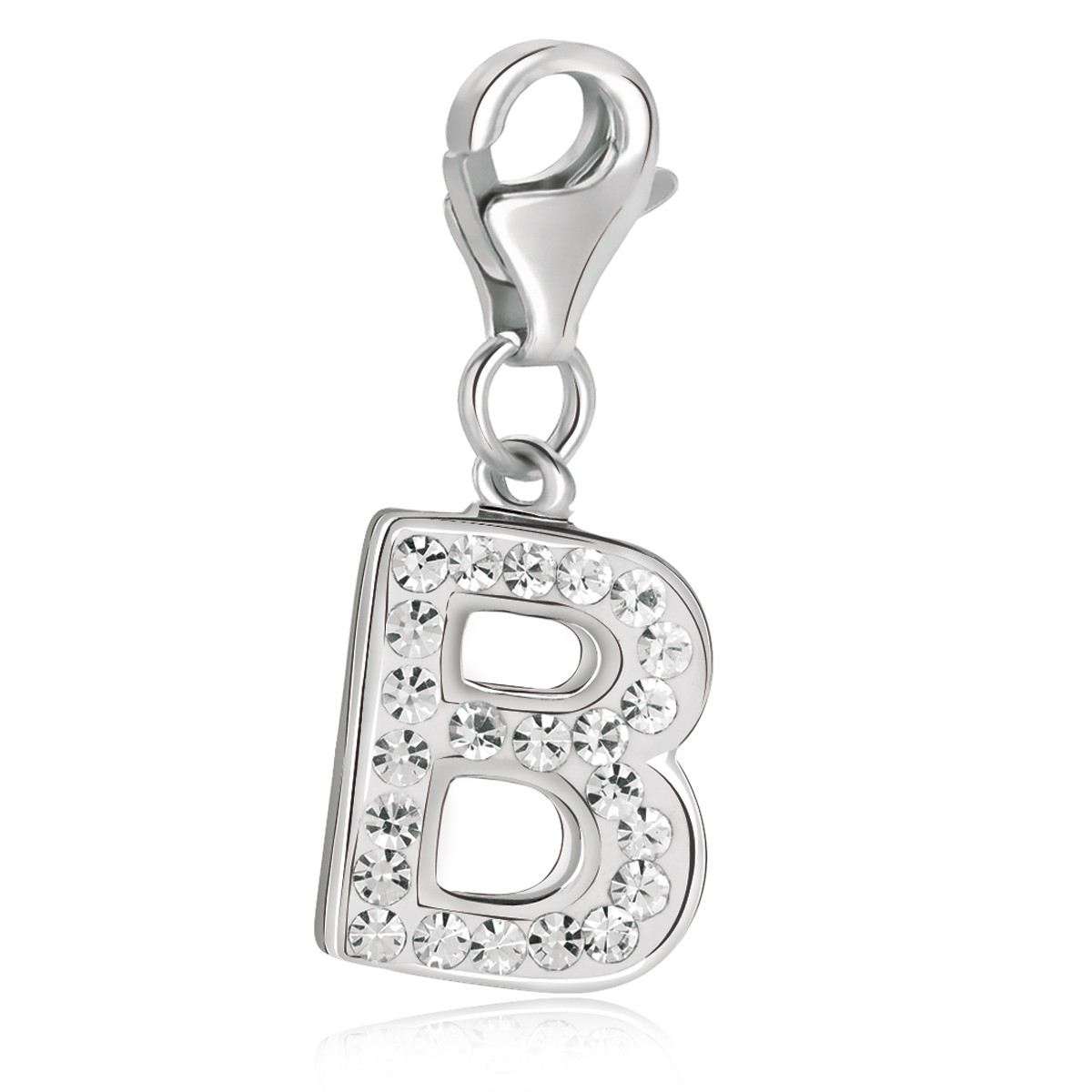 Letter B White Tone Crystal Encrusted Charm in Sterling Silver ...