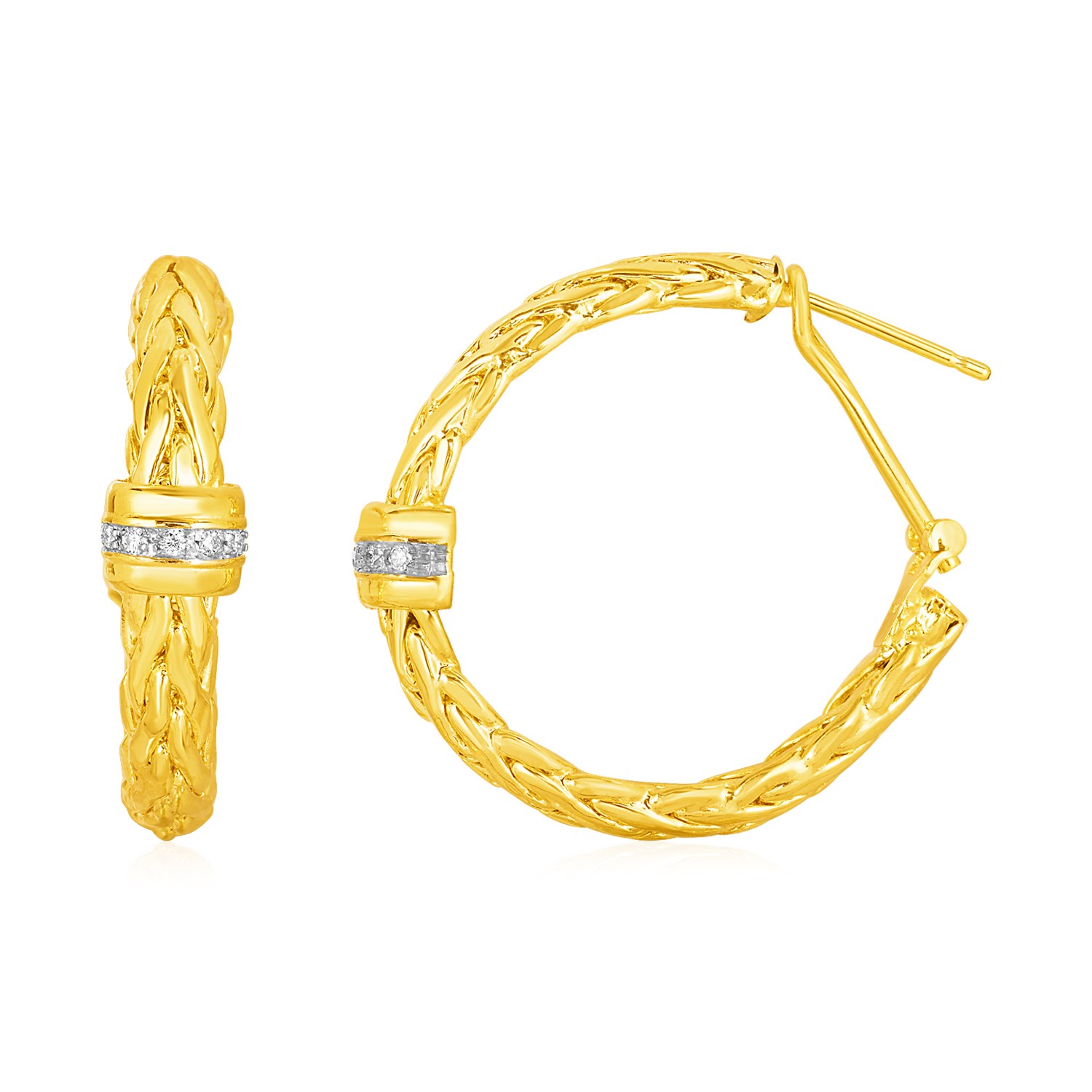 Woven Rope Hoop Earrings with Diamond Accents in 14k Yellow Gold ...