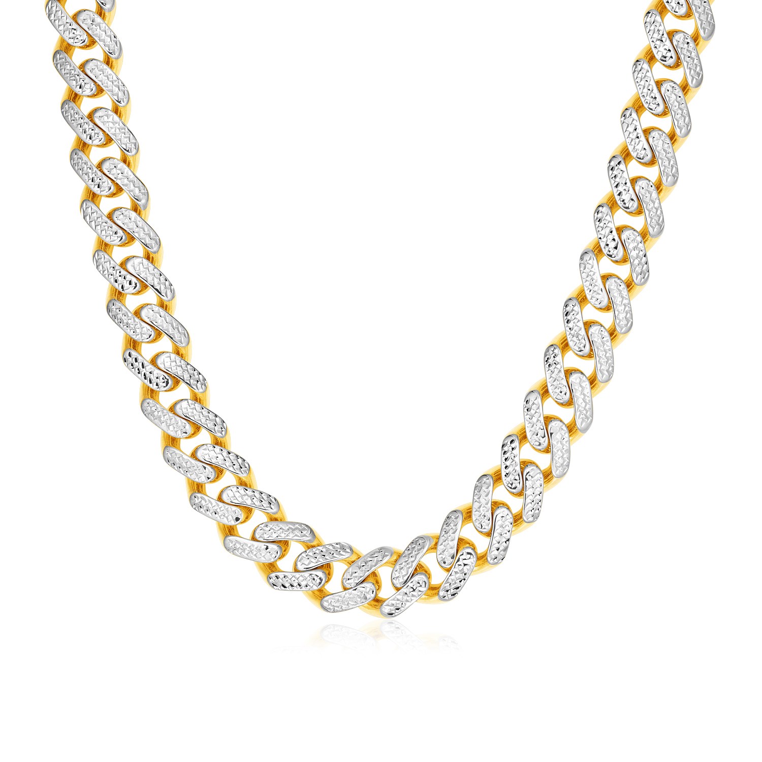 14k Two Tone Gold Miami Cuban Chain Necklace with White Pave - Richard ...