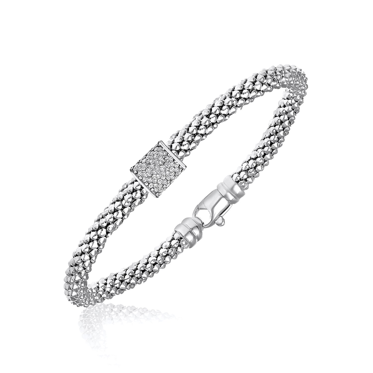 Diamond Accented Barrel Popcorn Bangle in Rhodium Finished Sterling ...