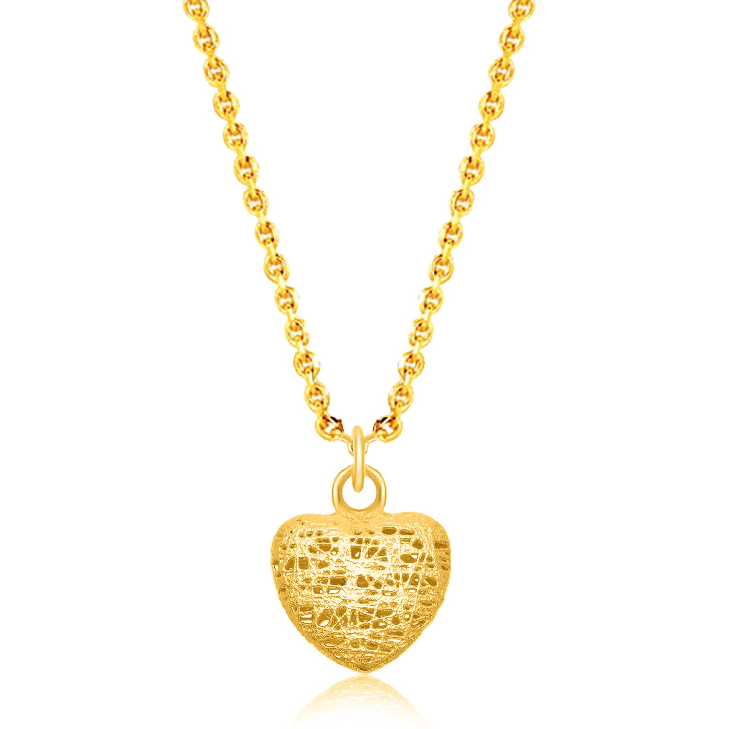 Mesh Motif Puffed Heart Pendant in 14k Yellow Gold - Richard Cannon Jewelry