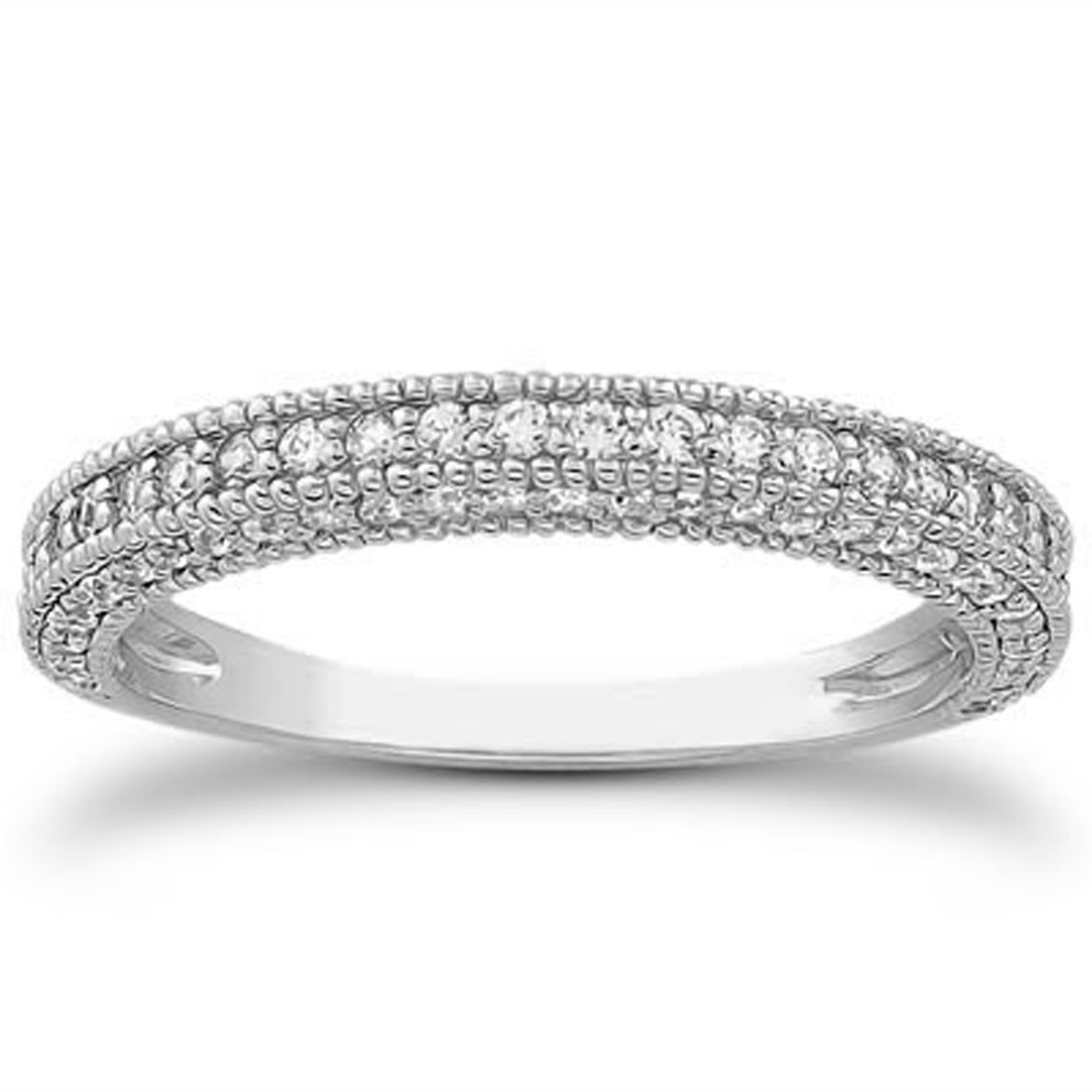 Fancy Pave Diamond Milgrain Wedding Ring Band in 14k White