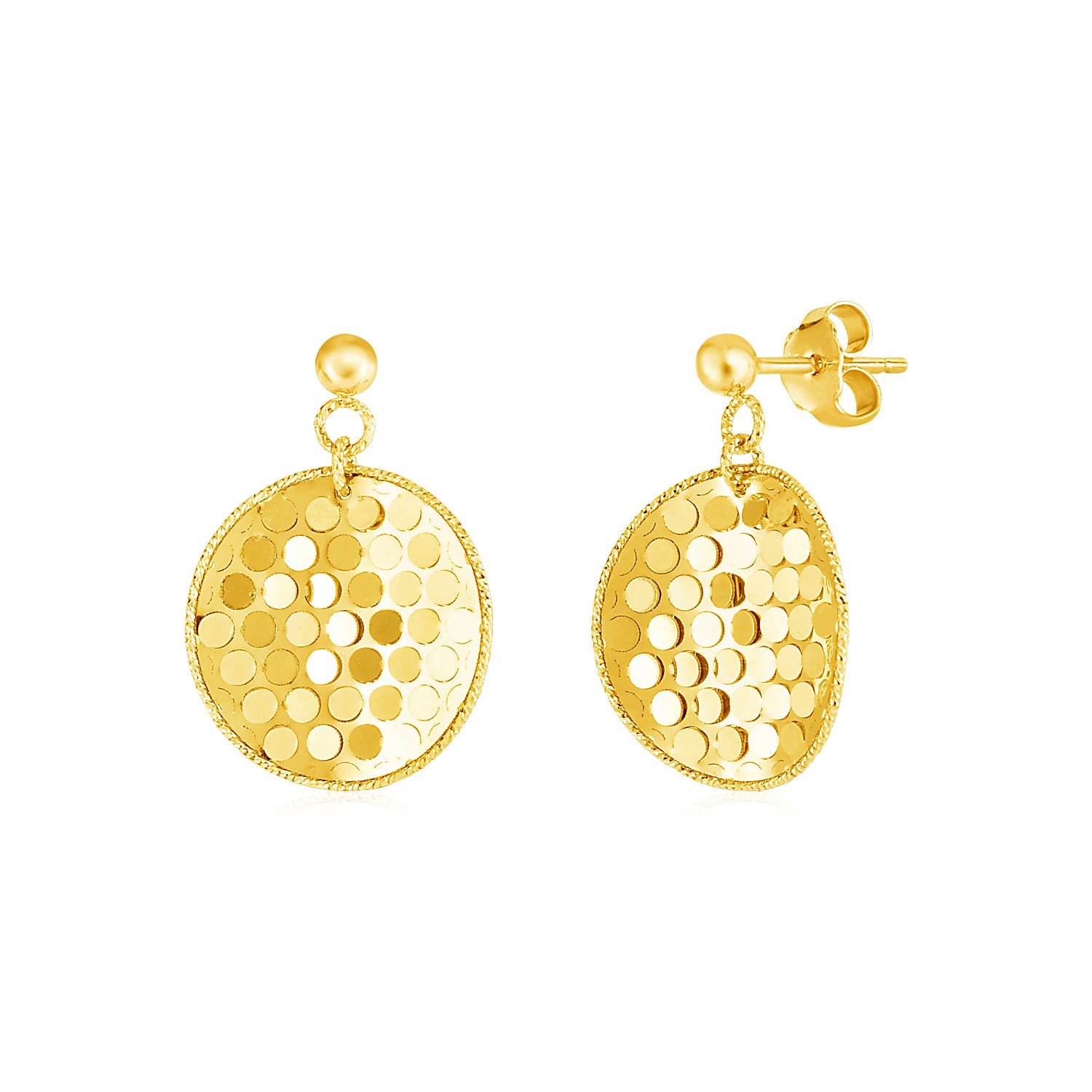 14k Yellow Gold Textured Round Drop Earrings - Richard Cannon Jewelry