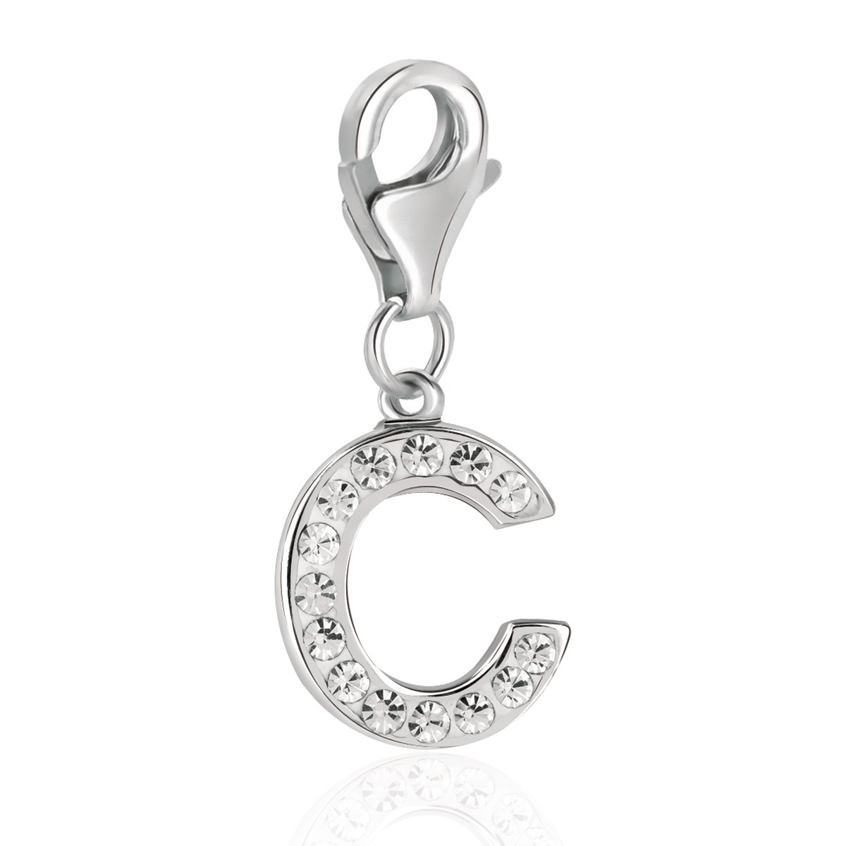 Letter C Charm with White Tone Crystal Accents in Sterling Silver ...