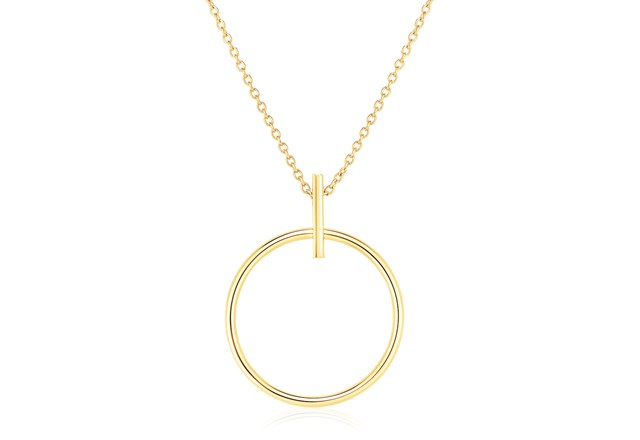 14k Yellow Gold 17 inch Necklace with Polished Ring Pendant - Richard