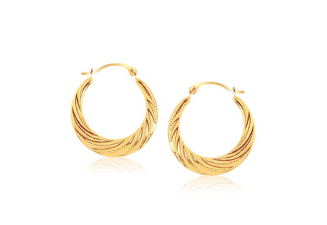Textured Graduated Twist Hoop Earrings in 10k Yellow Gold - Richard ...