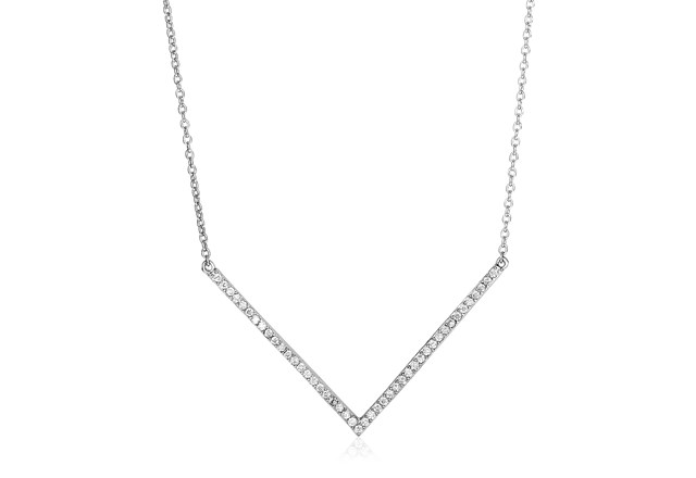 Sterling Silver V Necklace with Cubic Zirconias - Richard Cannon Jewelry
