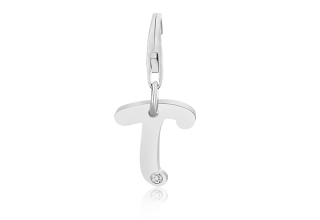 Letter T Crystal Studded Charm in Sterling Silver - Richard Cannon Jewelry