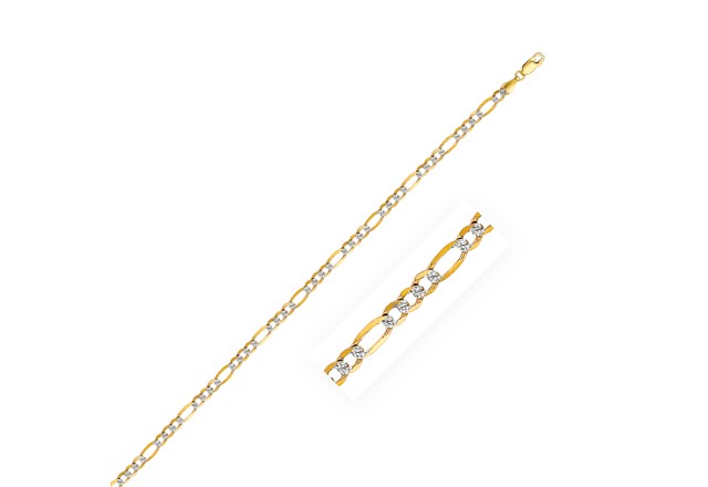 14k White and Yellow Gold Two Toned 3.2mm Pave Figaro Chain