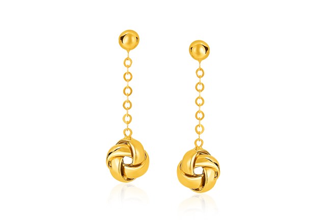 14k Yellow Gold Love Knot Drop Post Earrings - Richard Cannon Jewelry