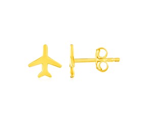 14K Yellow Gold Airplane Earrings