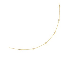 14k Yellow Gold Station Necklace with Round Diamonds
