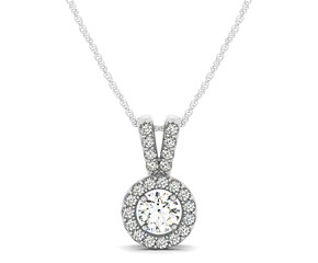 Round Pendant with Split Bail and Diamond Halo in 14k White Gold (3/4 cttw)