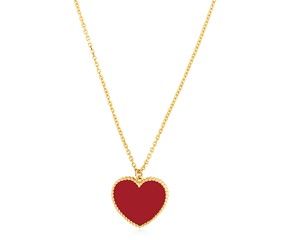 14k Yellow Gold High Polish Heart Red Cornelia Paste Necklace