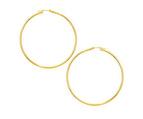 14k Yellow Gold Polished Large Round Hoop Earrings