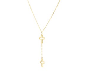 Double Cross Drop Necklace in 14K Yellow Gold