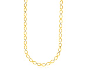 Textured and Smooth Oval Link Necklace in 14k Two-Tone Gold