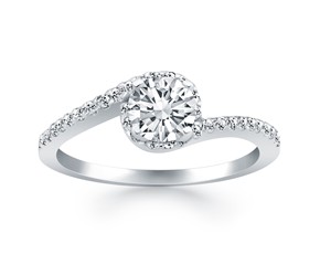 Bypass Swirl Diamond Halo Engagement Ring in 14k White Gold