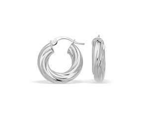 Fancy Twist Hoop Earrings in 14k White Gold (7/8 inch Diameter) 