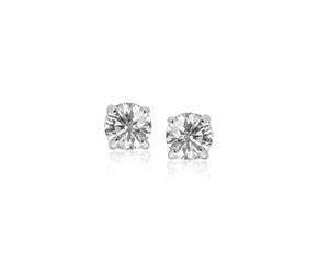 5mm Faceted White Cubic Zirconia Stud Earrings in 14k White Gold